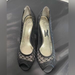 Adrianna Papell Pumps Juliette Peep Toe Kitten Heel Slip On Black Size 7.5M